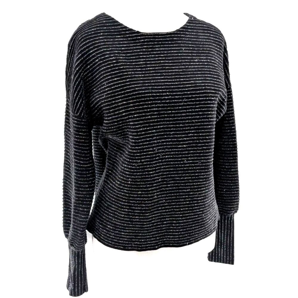 Alfani Ribbed Black Silver Glitter Stretch Sparkle Holiday Sweater Size Medium